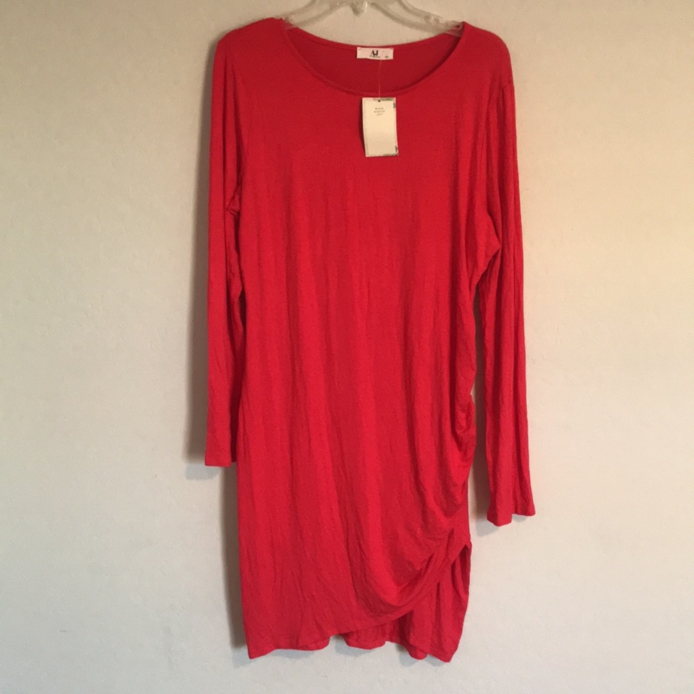 Amelia James Women’s Red Long Sleeves Pullover Party Stretch Knit Dress Size 3XL